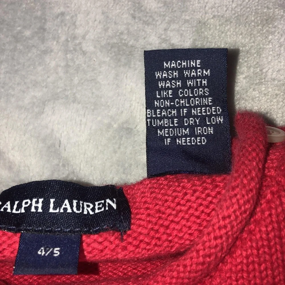 Ralph Lauren Rolled Neck Sweater Girl Sz 4/5 Red‎ Button Shoulder Logo Japan y2K